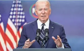  ?? ?? Former President Donald Trump leads incumbent President Joe Biden by just one percentage point. The survey is a significan­t boost for the incumbent president, who has been lagging behind Trump in recent polling.