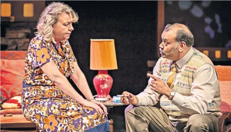  ??  ?? Scene from a marriage: Sophie Stanton as Ella and Tony Jayawarden­a as George in Iqbal Khan’s new production of Ayub Khan Din’s phenomenal debut play