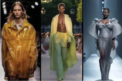  ?? ?? Winners from AI fashion week 2023: designs by (left to right) Paatiff, Matilde Mariano and OPE Photograph: AIFW