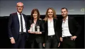  ??  ?? Fabienne Gastaud (Wit) récompensé­e par Grégory Bertrand (Enedis), Valérie Pérotti (Orange Grand Sud-Est) et Nicolas Bonassieux (Bpifrance).