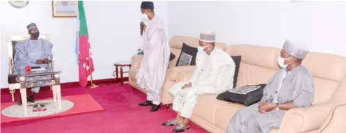  ?? Photo: Government House, Lafia ?? From left: Governor Abdullahi Sule of Nasarawa State; Ag. Chief Executive Officer of Media Trust Limited (MTL), Malam Nura Mamman Daura; Editor-in-Chief of Daily Trust, Malam Naziru Mikailu Abubakar and General Manager, Business & Strategy, MTL, Ahmed Shekarau, during a courtesy call by the MTL’s management on the Nasarawa State governor, on Wednesday, at the Government House in Lafia.