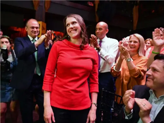  ?? (Getty) ?? Swinson in London yesterday after beating Sir Ed Davey to party’s top post