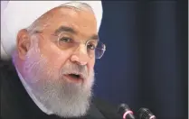  ?? Mary Altaffer / Associated Press ?? Iran’s President Hassan Rouhani speaks during a news conference on Thursday in New York. Rouhani urged the United States on Thursday to “cease this policy of maximum pressure” in favor of “dialogue, and logic and reason.”