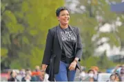  ?? AP PHOTO/ANDREW HARNIK ?? Atlanta Mayor Keisha Lance Bottoms arrives to speak during a drive-in rally for former Vice President Joe Biden at Cellairis Amphitheat­re in Atlanta on Oct. 27.