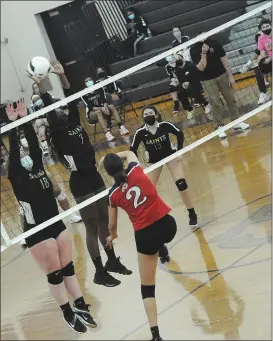  ?? Photo by Ernest A. Brown ?? Central Falls outside hitter Daniesha Manzueta (2) and the Warriors secured a fourgame victory over defending Division III champion St. Raphael Wednesday night.