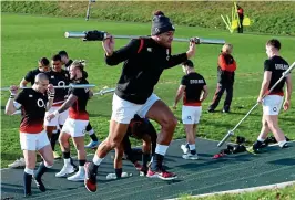  ??  ?? RAISING THE BAR: England’s Jonathan Joseph leads a training ground drill