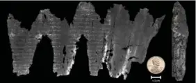  ?? UNIVERSITY OF KENTUCKY VIA THE NEW YORK TIMES ?? Experts have virtually unwrapped the charred ancient En-Gedi scroll using a computer imaging program that revealed verses from the book of Leviticus.