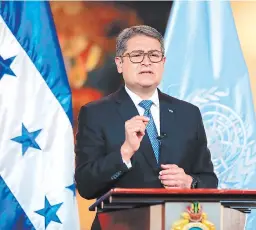  ??  ?? CITA. El presidente Juan Orlando Hernández participó de manera virtual en la 75 Asamblea General de las Naciones Unidas.