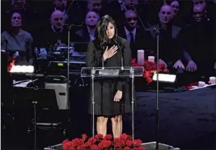  ?? VANESSA BRYANT, Wally Skalij Los Angeles Times ?? Kobe’s widow, gives an emotional address at a celebratio­n of the life of the Lakers legend on Feb. 24 at Staples Center. Vanessa called Kobe a true “girl dad.”