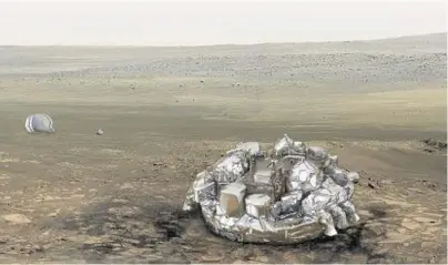  ??  ?? IF ONLY: An artist’s impression of how the Schiaparel­li would have looked on Mars if the landing had gone well