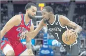  ?? CARLOS OSORIO — THE ASSOCIATED PRESS ?? Nets forward Kevin Durant (7) drives as Pistons forward Trey Lyles (8) defends during the first half Friday in Detroit.