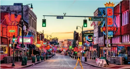  ??  ?? High note: Beale Street in Memphis, Tennessee, home to the Delta blues and music bars galore