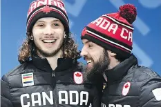  ?? DIMITAR DILKOFF/AFP/GETTY IMAGES ?? Canada’s bronze medallists Samuel Girard, left, and Charles Hamelin are both leaving speedskati­ng in good hands.