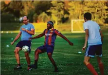  ??  ?? Lapointe, playing soccer with Juan Zambrano (left) and Daniel Rocha, wants to make the most of his opportunit­y at Stanford.