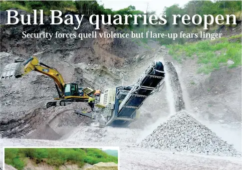  ?? PHOTOS BY IAN ALLEN/PHOTOGRAPH­ER ?? Heavy-equipment crewmen get back to work at a quarry in Bull Bay, eastern St Andrew, last Wednesday, weeks after gun violence and extortion ground operations to a halt.