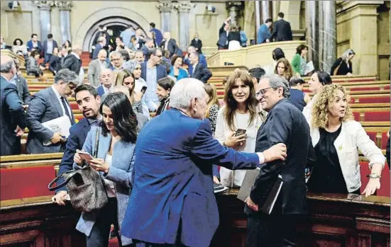  ?? ÀLEX GARCIA ?? Quim Torra, con los consellers Ernest Maragall, Laura Borràs y Ester Capella, ayer en la primera jornada del debate de política general