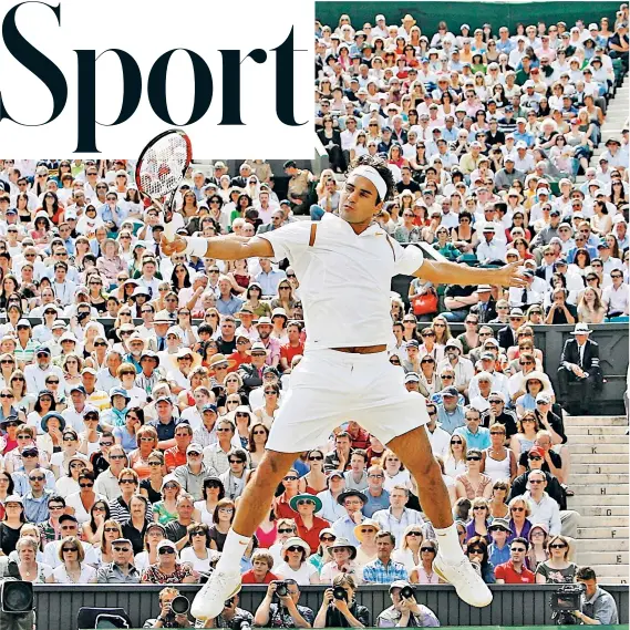  ??  ?? Return to normality: The prospect of seeing Roger Federer playing in front of a packed Wimbledon this summer is suddenly back on the cards as part of the Government’s plans