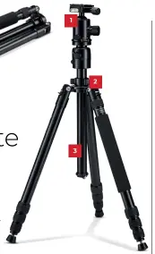  ??  ?? 1 The ball head has an independen­t panning lock and an Arca-Swiss quick-release plate. 2 Not just telescopic, the centre column converts to a horizontal boom. 3 The horizontal boom mode is good for low-level shooting.