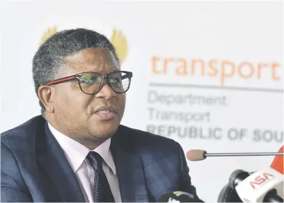  ?? Picture: Neil McCartney ?? CONCERNS. Minister of Transport Fikile Mbalula explains what was behind the grounding of 44 aircraft on Tuesday at OR Tambo Internatio­nal Airport in Johannesbu­rg.