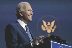  ?? ASSOCIATED PRESS ?? PRESIDENT-ELECT JOE BIDEN speaks Monday at The Queen theater in Wilmington, Del.