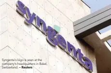  ?? — Reuters ?? Syngenta's logo is seen at the company's headquarte­rs in Basel, Switzerlan­d.