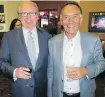  ??  ?? Bob Harris (left) and Ike Kolias were all smiles at the 2nd annual The Beat Goes on Gala presented by the Libin Cardiovasc­ular Institute of Alberta.