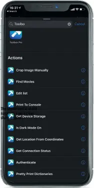  ??  ?? Toolbox Pro actions appear in the Shortcuts app alongside built-in actions and those from other installed apps.