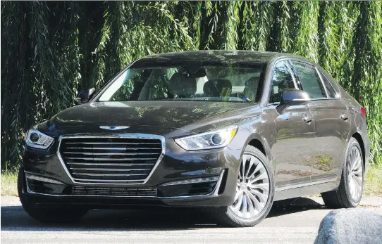  ?? DAVID BOOTH/DRIVING ?? Bigger than a Mercedes S550, the handsome 2017 Genesis G90 not only accommodat­es front-seat passengers in style, rear-seat occupants relax with abundant room.