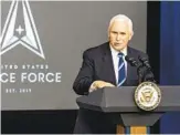  ?? ANDREW HARNIK AP ?? Vice President Mike Pence commemorat­es the first birthday of the U.S. Space Force on Friday.