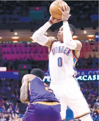  ?? (AP FOTO) ?? MR. DO IT ALL. Russell Westbrook had a career-high 22 assists in his 50th career triple double.