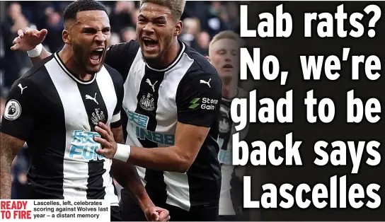  ?? Picture: SCOTT HEPPELL ?? Lascelles, left, celebrates scoring against Wolves last year – a distant memory