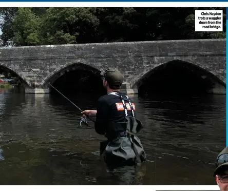  ??  ?? Chris Haydon trots a waggler down from the road bridge.