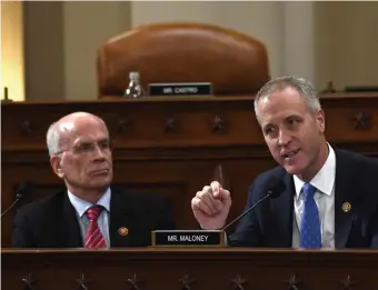  ?? AP ?? TAKING TESTIMONY: Rep. Sean Patrick Maloney (D-N.Y.) questions former U.S. Ambassador to Ukraine Marie Yovanovitc­h on Capitol Hill in Washington, D.C., Friday, as part of impeachmen­t hearings for President Trump.