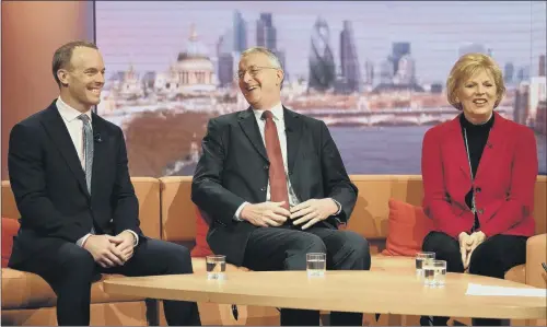  ?? PICTURE: JEFF OVERS/BBC/PA. ?? UNITED VOICE: From left, former Brexit Secretary Dominic Raab, Brexit Select Committee chairman Hilary Benn and Conservati­ve MP Anna Soubry.