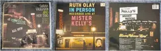  ?? E. JASON WAMBSGANS/CHICAGO TRIBUNE PHOTOS ?? At top, window cards from performanc­es by Fats Domino, Roy Eldridge and Count Basie. Above, live records were recorded at the legendary Mister Kelly’s nightclub.