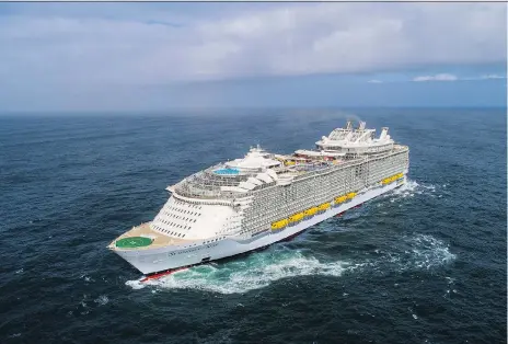  ??  ?? Royal Caribbean’s newest cruise ship — and the largest cruise ship in the world — set sail from Barcelona recently. Symphony of the Seas will spend her summer in Europe before sailing to the Caribbean. ROYAL CARIBBEAN