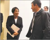  ?? Mary E. O’Leary / Hearst Connecticu­t Media ?? New Haven Mayor Toni Harp and David Lehman, commission­er of the state Department of Economic and Community Developmen­t, at The District in New Haven.