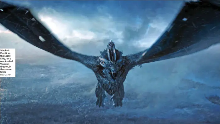  ?? HBO via AP ?? Vladimir Furdik as the Night King, on a reanimated Viserion dragon, in the season finale