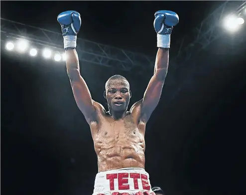  ?? Picture: Charles McQuillan/Getty Images ?? Zolani Tete celebrates after defeating Omar Andres Narvaez following their WBO Bantamweig­ht Championsh­ip of the World title fight at SSE Arena on April 21 2018 in Belfast, Northern Ireland.