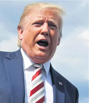  ?? AFP ?? US President Donald Trump gives a statement about the recent mass shootings in El Paso and Dayton before leaving for Washington at Morristown Airport on Sunday.