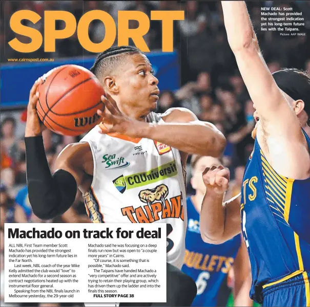  ?? Picture: AAP IMAGE ?? www.cairnspost.com.au
NEW DEAL: Scott Machado has provided the strongest indication yet his long-term future lies with the Taipans.