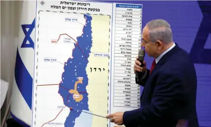  ?? Photograph: Amir Cohen/Reuters ?? Benjamin Netanyahu said he would permanentl­y seize up to a third of the West Bank if elected.