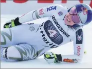  ?? REUTERS ?? Lindsey Vonn grimaces in pain after sustaining an injury in St Moritz, Switzerlan­d on Saturday.