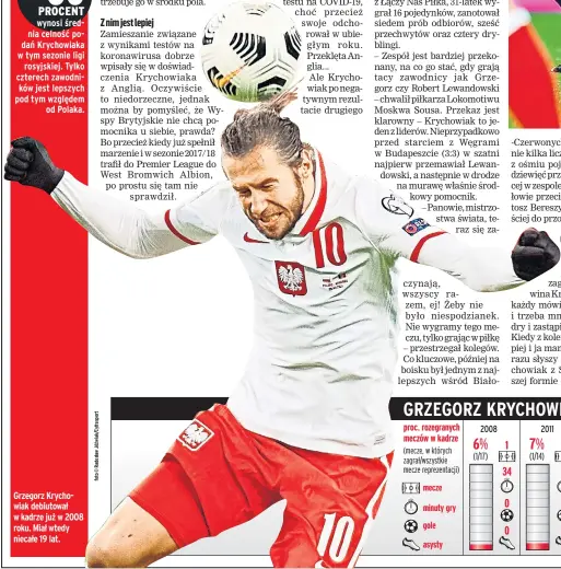  ??  ?? Grzegorz Krychowiak debiutował w kadrze już w 2008 roku. Miał wtedy niecałe 19 lat.