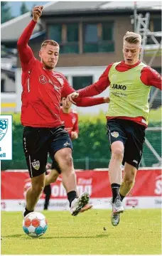  ?? Foto: Imago ?? Erstmals im Vfb-training: Neuzugang Chris Führich (rechts), bisher Stürmer beim SC Paderborn, mit Waldemar Anton.