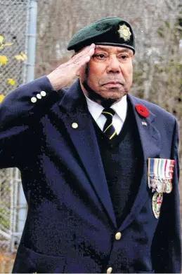  ??  ?? Cy Clayton was the first African Canadian appointed Regimental Sergeant Major of a major Canadian base when he was assigned to CFB Gagetown, N.B. He was inducted into the prestigiou­s Order of Military Merit on Dec. 7, 1990.