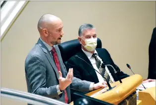  ?? NEWS PHOTO COLLIN GALLANT ?? City director of emergency management Merrick brown addresses council on Tuesday as city manager Robert Nicolay sits nearby.