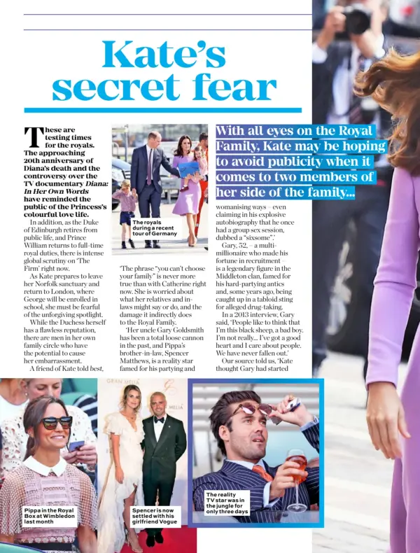  ??  ?? Pippa in the Royal Box at Wimbledon last month Spencer is now settled with his girlfriend Vogue The reality TV star was in the jungle for only three days