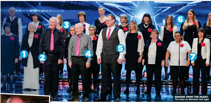  ?? ?? SINGING FROM THE HEART: The choir on television last night 6 3 5 4 1 7 2