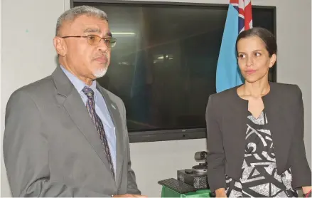  ?? Photo: Ronald Kumar ?? Ministry of Health Acting Permanent Secretary Dr James Fong and Head of Health Protection, Dr Aalisha Sahukhan confirming Fiji’s first border quarantine case on July 6, 2020.